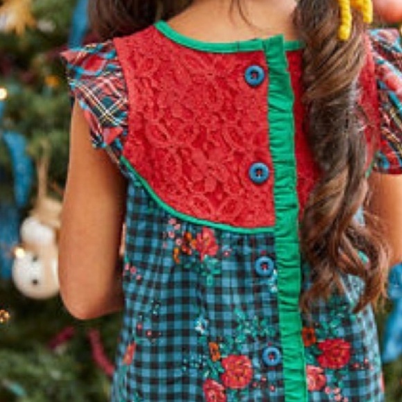 Girls New Matilda Jane Size 6 Vibrant Red Checkered Pattern Floral Design Tunic - Picture 12 of 12